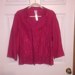 Chico’s linen scalloped Fushia Jacket